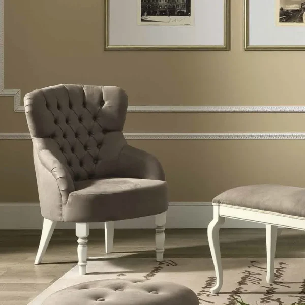 Camel Nostalgia Bianco Antico Italian Eco Leather Nabuk Capitonne Armchair