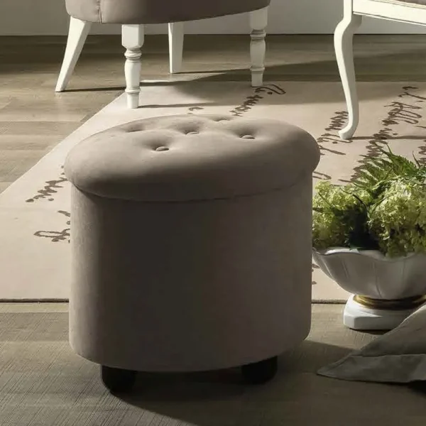 Camel Nostalgia Bianco Antico Italian Round Leather Pouff