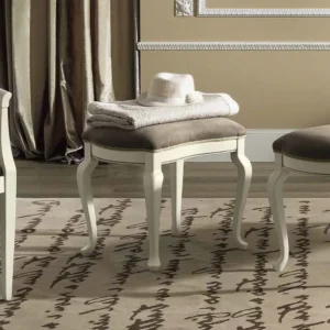 Camel Nostalgia Bianco Antico Italian Leather Padded Dressing Stool