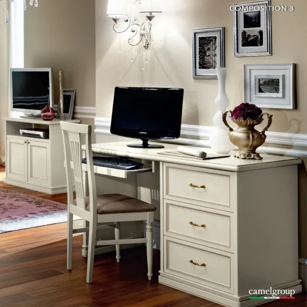 Camel Nostalgia Bianco Antico Italian Single Pedestal Computer Desk