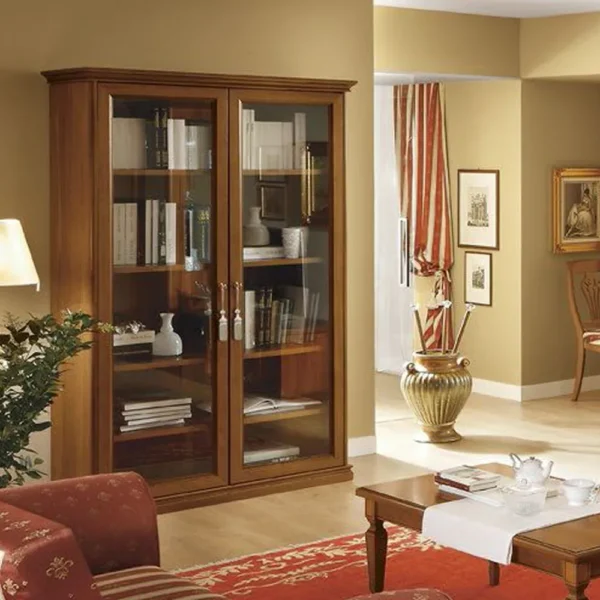 Camel Nostalgia Walnut Italian 2 Glass Door Bookcase