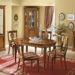 Camel Nostalgia Walnut Italian Oval Extending Dining Set with 2 Chairs and 2 Armchair