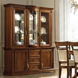 Camel Treviso Cherry Wood Italian Sideboard with Vitrine