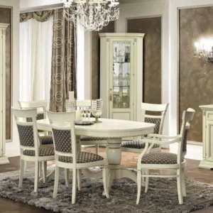 Camel Treviso White Ash Italian Oval Extending Dining Set with 4 Chairs and 2 Armchair