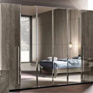 Modum Tekno Silver Birch Italian 6 Door Wardrobe with Mirror