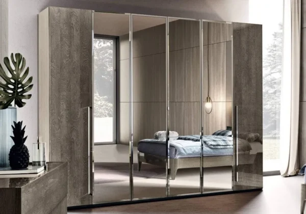 Modum Tekno Silver Birch Italian 6 Door Wardrobe with Mirror