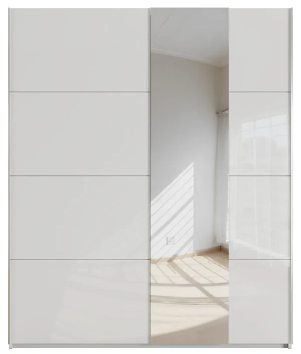 Rauch Miramar 2 Door Sliding Wardrobe with White Glass and Mirror Front - W 181cm