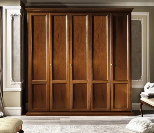 Camel Treviso Cherry Wood Italian 5 Door Wardrobe