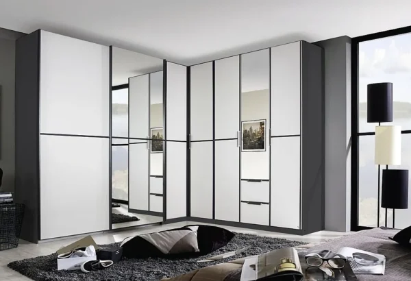 Rauch Essensa 7 Door Combi L Shaped Wardrobe in Metallic Grey and White - W 462cm