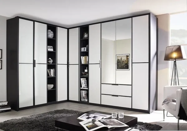 Rauch Essensa 8 Door Combi L Shaped Wardrobe in Metallic Grey and White - W 438cm