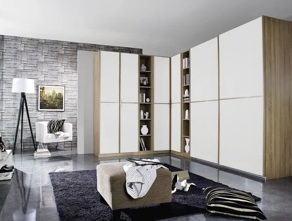 Rauch Essensa 6 Door L Shaped Wardrobe in Oak and White - W 483cm