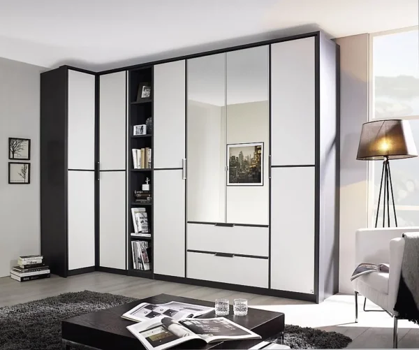 Rauch Essensa 6 Door Combi L Shaped Wardrobe in Metallic Grey and White - W 314cm