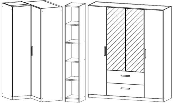 Rauch Essensa 6 Door Combi L Shaped Wardrobe in Metallic Grey and White - W 314cm - Image 2