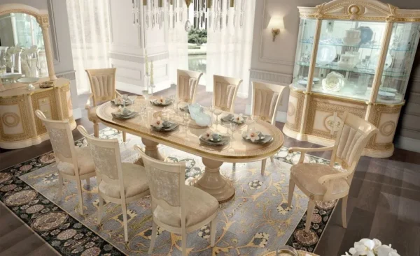 Camel Aida Ivory Italian Oval Extending Dining Set with 4 Chairs and 2 Armchair - Image 2