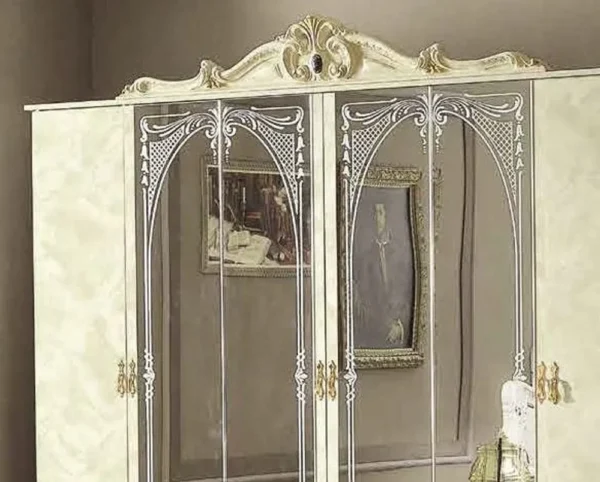 Camel Barocco Ivory Italian 6 Door Wardrobe with Mirrors - Image 2