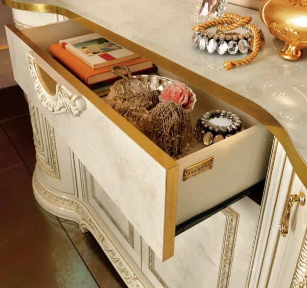 Camel Leonardo Ivory Gloss and Gold Italian Large Buffet Sideboard - Image 2