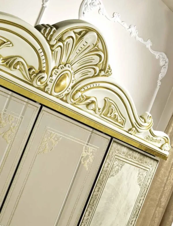 Camel Leonardo Italian Ivory Gloss and Gold 4 Door Wardrobe with Mirrors - Image 2