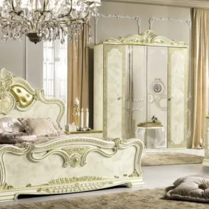 Camel Leonardo Italian Ivory Gloss and Gold Upholstered Bed - Sizes Available
