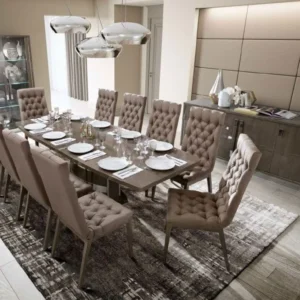 Modum Platinum Italian Silver Butterfly Extending Dining Set with Dama Nabuk Chairs