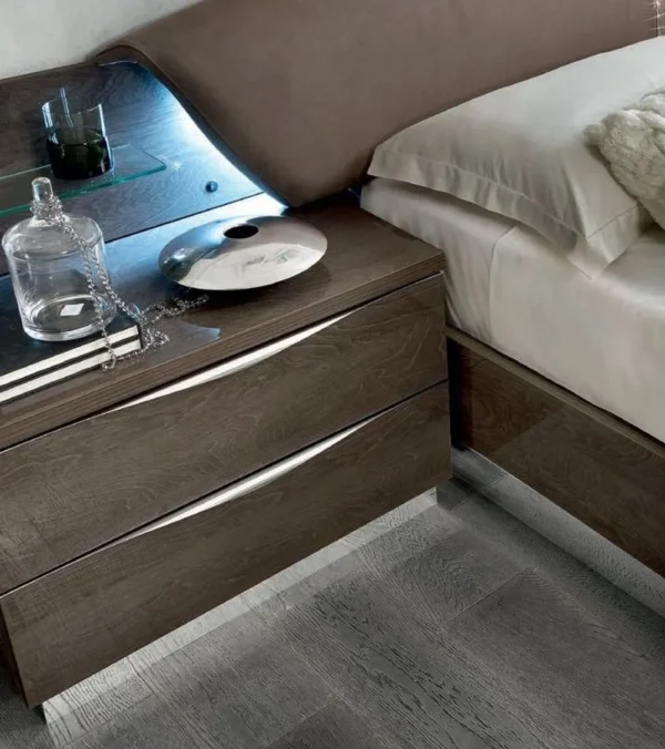Modum Platinum Italian 2 Drawer Bedside Cabinet