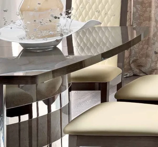 Modum Platinum Italian Silver Butterfly Extending Dining Set with Ivory Leather Chairs - Image 2