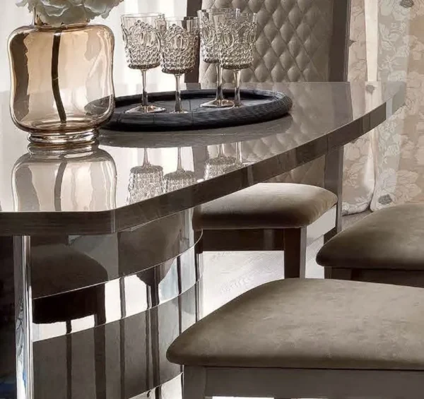 Modum Platinum Italian Silver Butterfly Extending Dining Set with Nabuk Chairs - Image 2