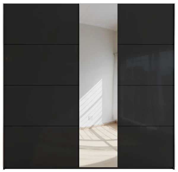 Rauch Miramar 2 Door Sliding Wardrobe with Black Glass and Mirror Front - W 226cm