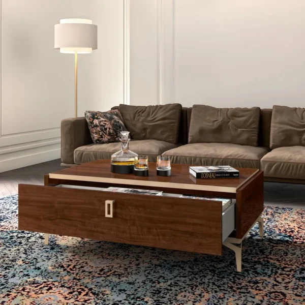 Status Eva Day Walnut Brown Italian 1 Drawer Coffee Table - Image 2