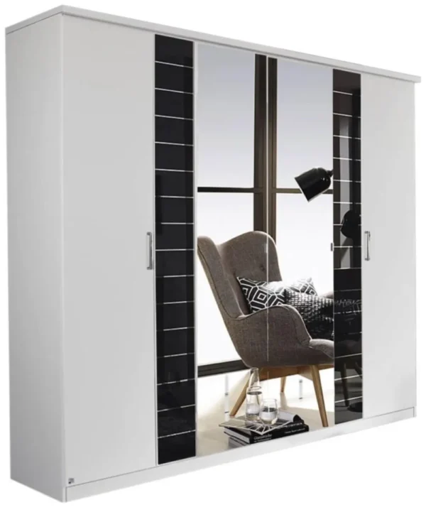 Rauch Terano 6 Door 2 Mirror Combi Wardrobe with Cornice in White and Basalt - W 271cm