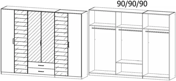 Rauch Terano 6 Door 2 Mirror Combi Wardrobe with Cornice in White and Basalt - W 271cm - Image 2