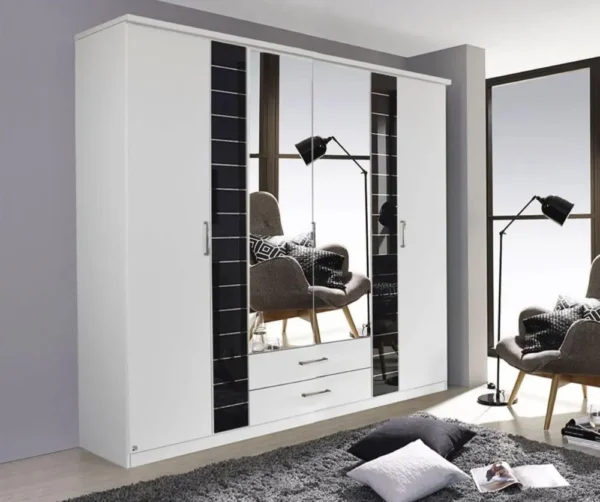 Rauch Terano 6 Door 2 Mirror Combi Wardrobe with Cornice in White and Basalt - W 271cm - Image 3