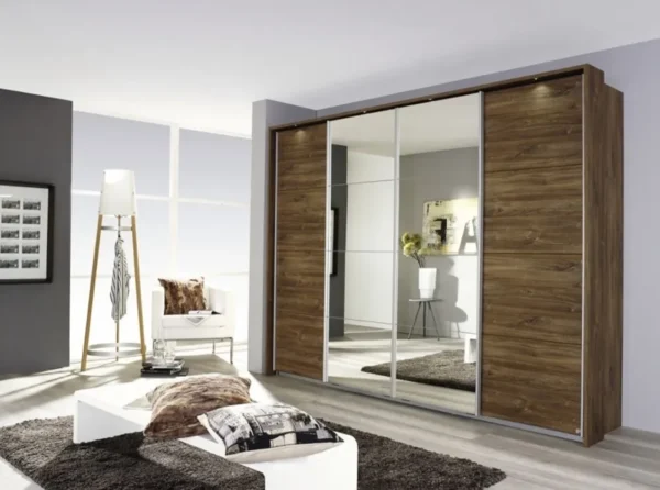 Rauch Syncrono 4 Door Mirror Sliding Wardrobe in Stirling Oak - W 271cm