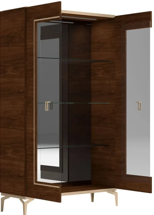 Status Eva Day Walnut Brown Italian 2 Glass Door Vitrine with LED Light - Image 2