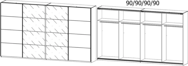 Rauch Syncrono 4 Door Sliding Wardrobe in Metallic Grey and Basalt Glass - W 361cm - Image 2