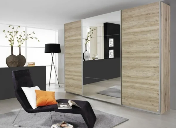 Rauch Quadra 3 Door Mirror Sliding Wardrobe in Sonoma Oak - W 315cm