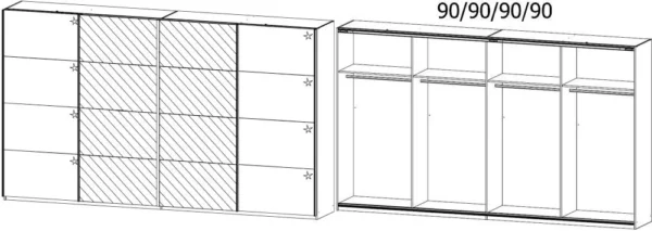 Rauch Syncrono 4 Door Mirror Sliding Wardrobe in High Gloss White - W 361cm - Image 2