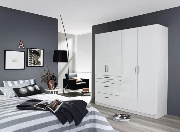 Rauch Homburg 4 Door Wardrobe in White - W 181cm