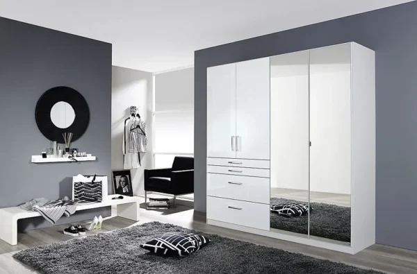 Rauch Homburg 4 Door Combi Wardrobe in White - W 181cm
