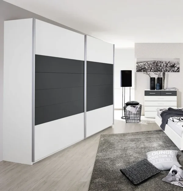 Rauch Barcelona 2 Door Sliding Wardrobe in White and Metallic Grey - W 226cm
