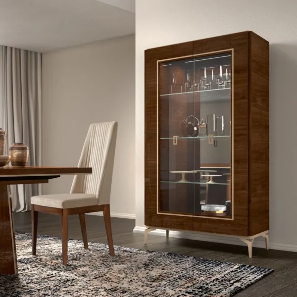Status Eva Day Walnut Brown Italian 2 Glass Door Vitrine with LED Light - Image 3