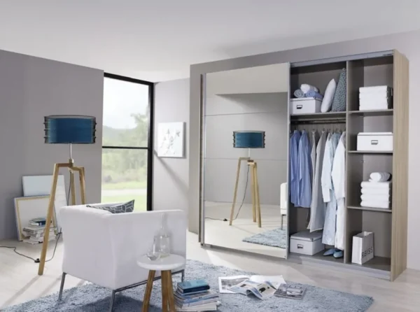Rauch Quadra 2 Door Mirror Sliding Wardrobe in Sonoma Oak - W 226cm - Image 3