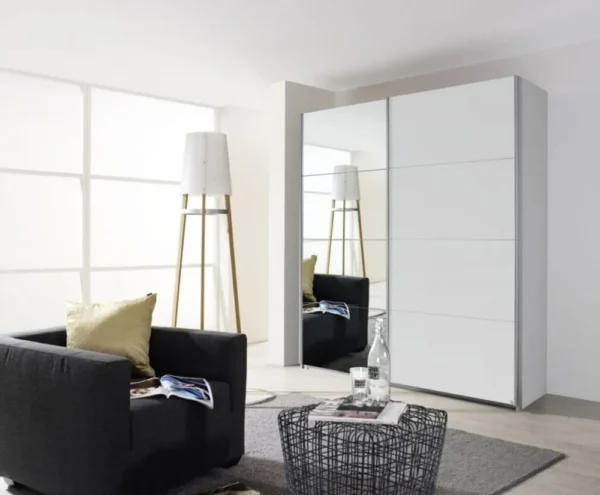 Rauch Quadra 2 Door Mirror Sliding Wardrobe in White - W 181cm