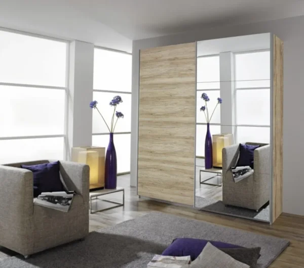 Rauch Quadra 2 Door Mirror Sliding Wardrobe in Sonoma Oak- W 181cm