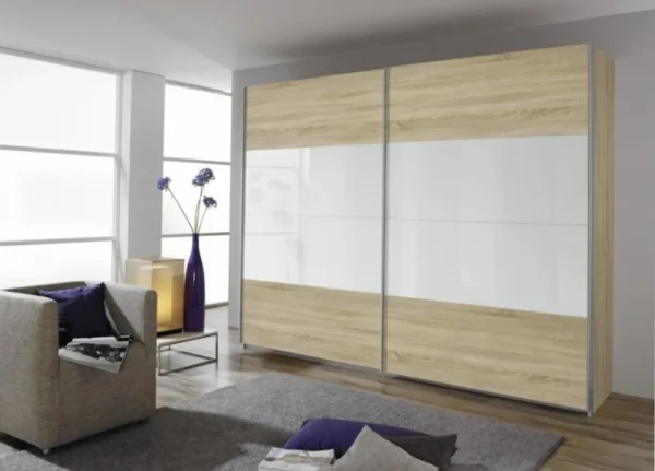 Rauch Quadra 2 Door Sliding Wardrobe in White Partial Glass - W 271cm
