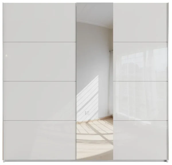 Rauch Miramar 2 Door Sliding Wardrobe with White Glass and Mirror Front - W 226cm