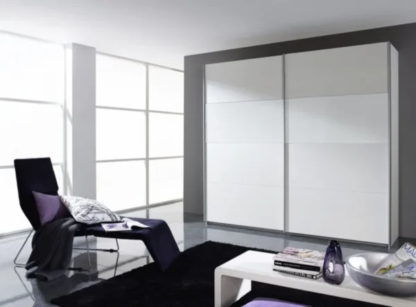 Rauch Quadra 2 Door Sliding Wardrobe in Silk Grey and White Glass - W 226cm