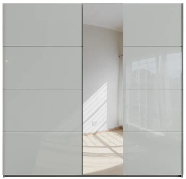 Rauch Miramar 2 Door Sliding Wardrobe with Silk Grey Glass and Mirror Front - W 226cm