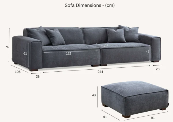 Aluxo Dakota 4 seater with Chaise in Charcoal Boucle - Image 2