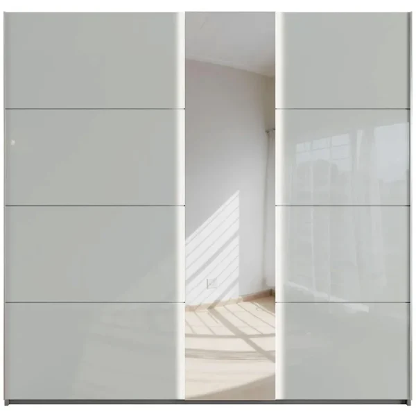 Rauch Miramar 2 Door Sliding Wardrobe in Silk Grey Glass and Mirror Front with Lights - W 226cm