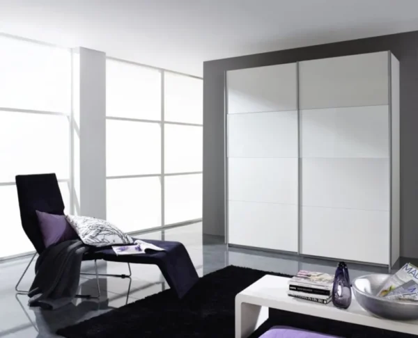 Rauch Quadra 2 Door Sliding Wardrobe in White Partial Glass - W 181cm